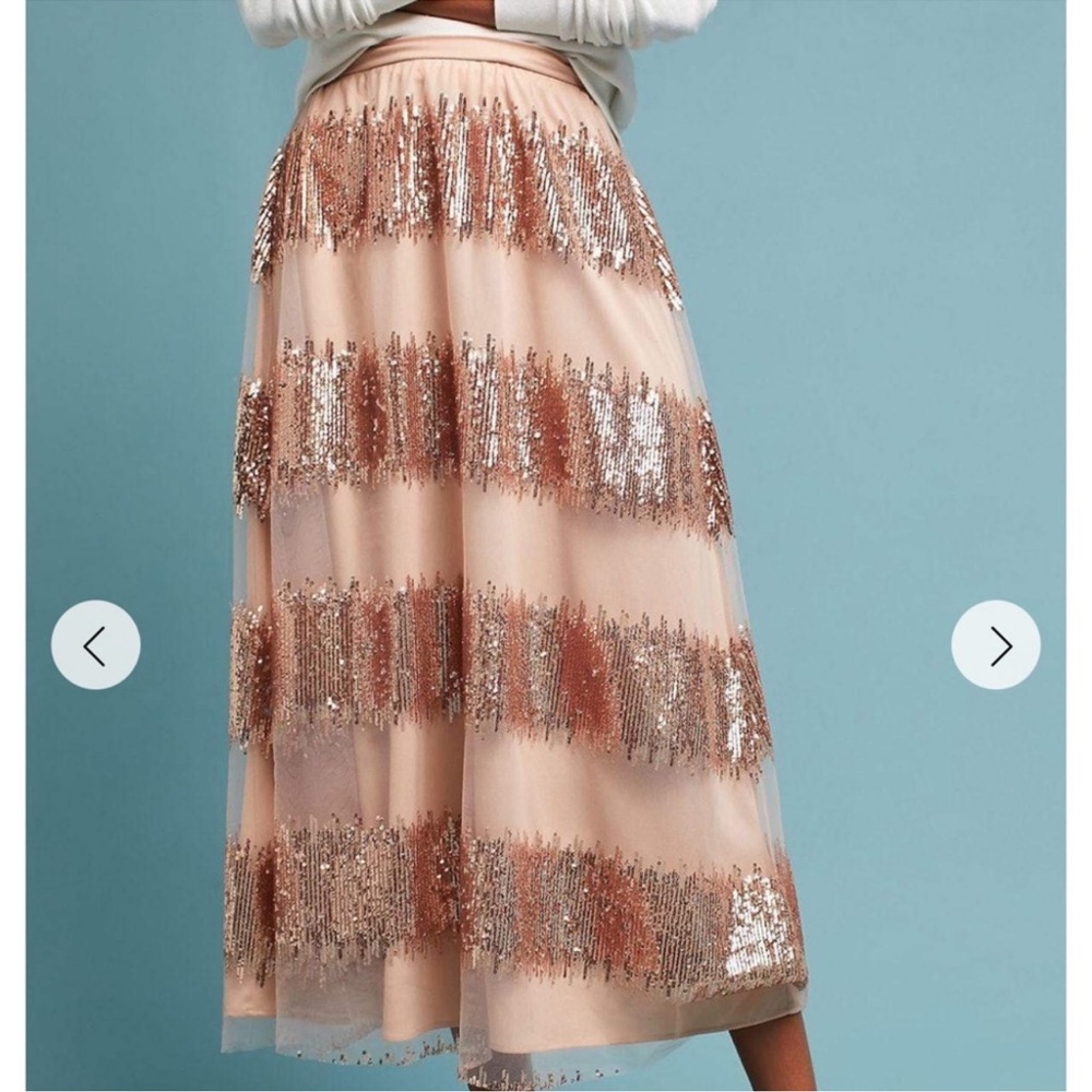 Anthropologie by Eva Franco Elegant Sequin Embellished Skirt - Peach